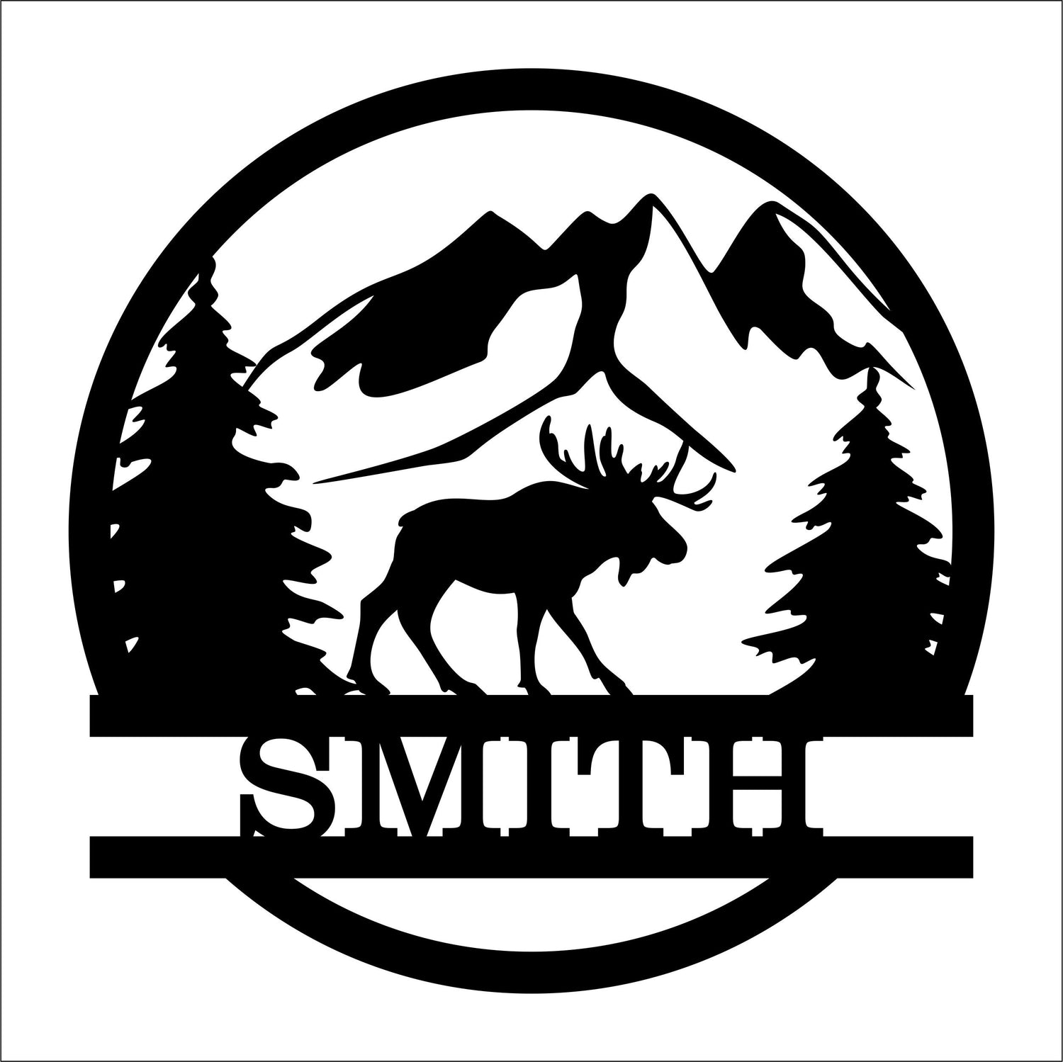 moose and mountain design with last name