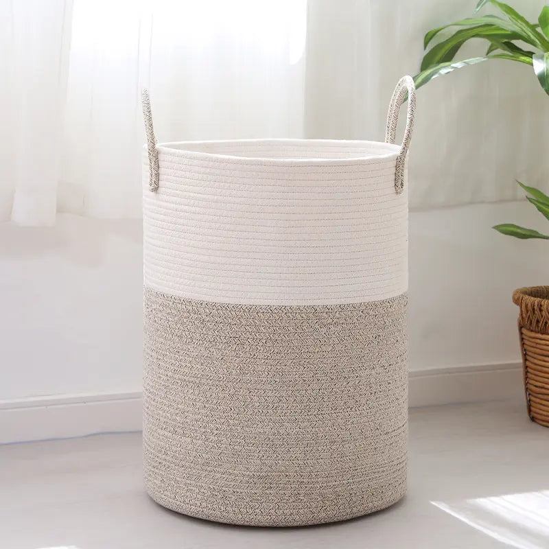 Large Laundry Hamper, Tall Woven Rope Storage Basket for Blanket , Toys, Dirty Clothes in Living Room, Bathroom, Bedroom,58L Cotton Organiser