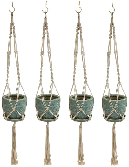 Macrame Plant Hanger Indoor Outdoor Hanging Plant Pots Cotton Rope, Elegant for Home, Patio, Garden, 4-Pack