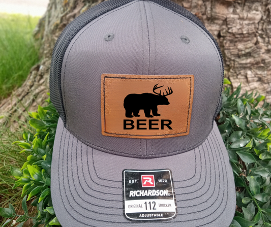 deer beer leather patch hat