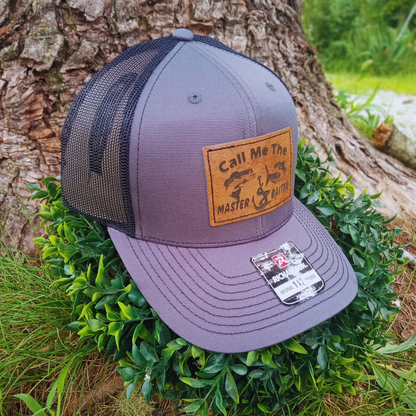 Men's Richardson leather patch hat with funny fishing logo