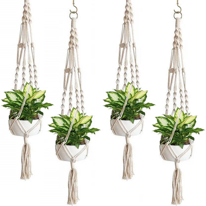 Macrame Plant Hanger Indoor Outdoor Hanging Plant Pots Cotton Rope, Elegant for Home, Patio, Garden, 4-Pack