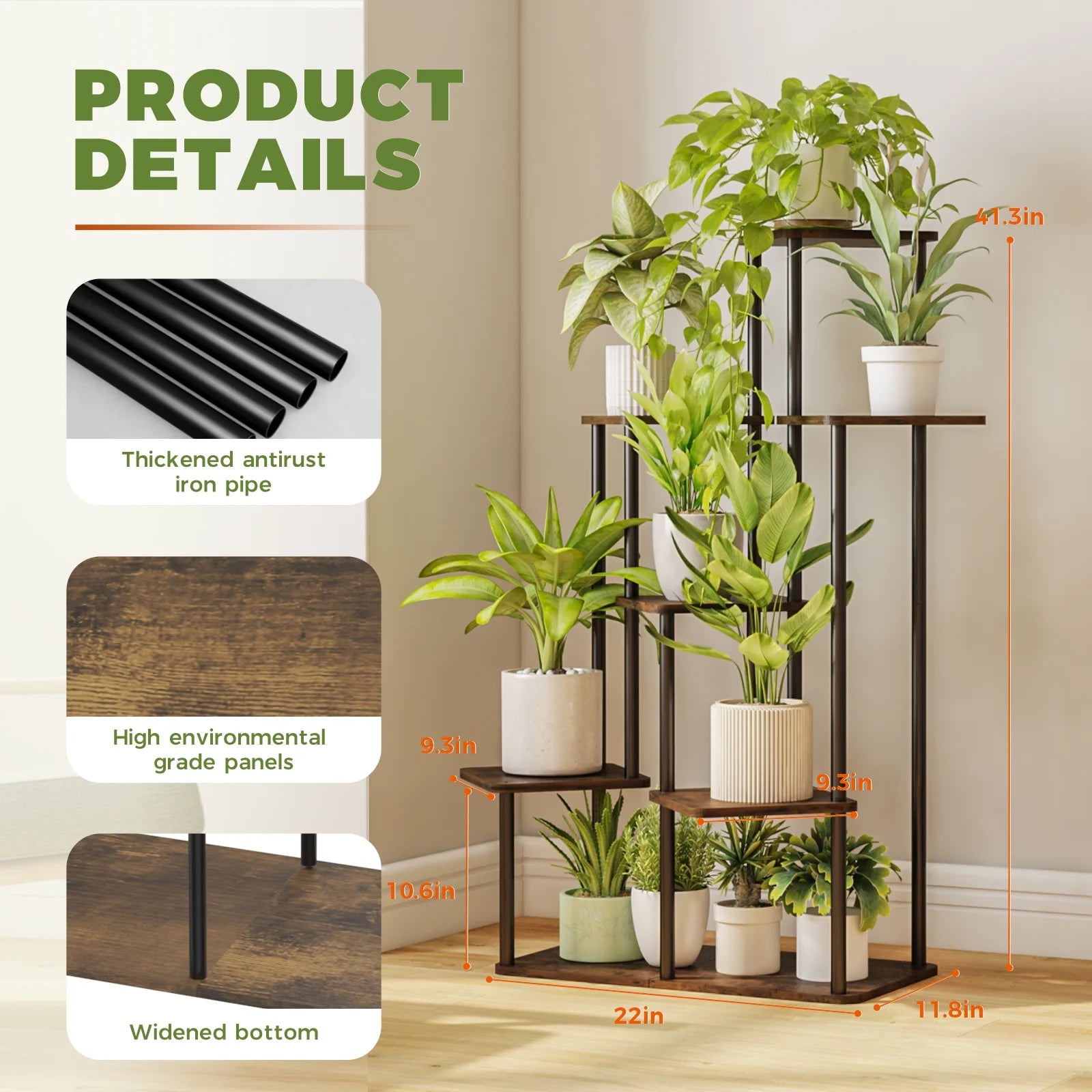 Plant Stand Indoor, 7 Tier Tall Metal Plant Shelf for Multiple Plants, Large Tiered Flower Stand for Patio Garden Balcony Living Room Bedroom(Brown)