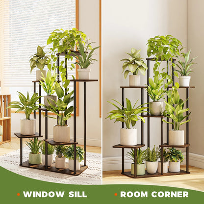 Plant Stand Indoor, 7 Tier Tall Metal Plant Shelf for Multiple Plants, Large Tiered Flower Stand for Patio Garden Balcony Living Room Bedroom(Brown)