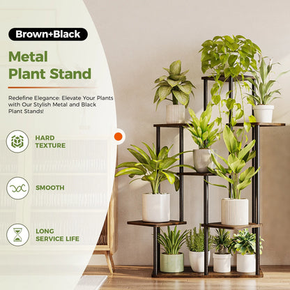 Plant Stand Indoor, 7 Tier Tall Metal Plant Shelf for Multiple Plants, Large Tiered Flower Stand for Patio Garden Balcony Living Room Bedroom(Brown)