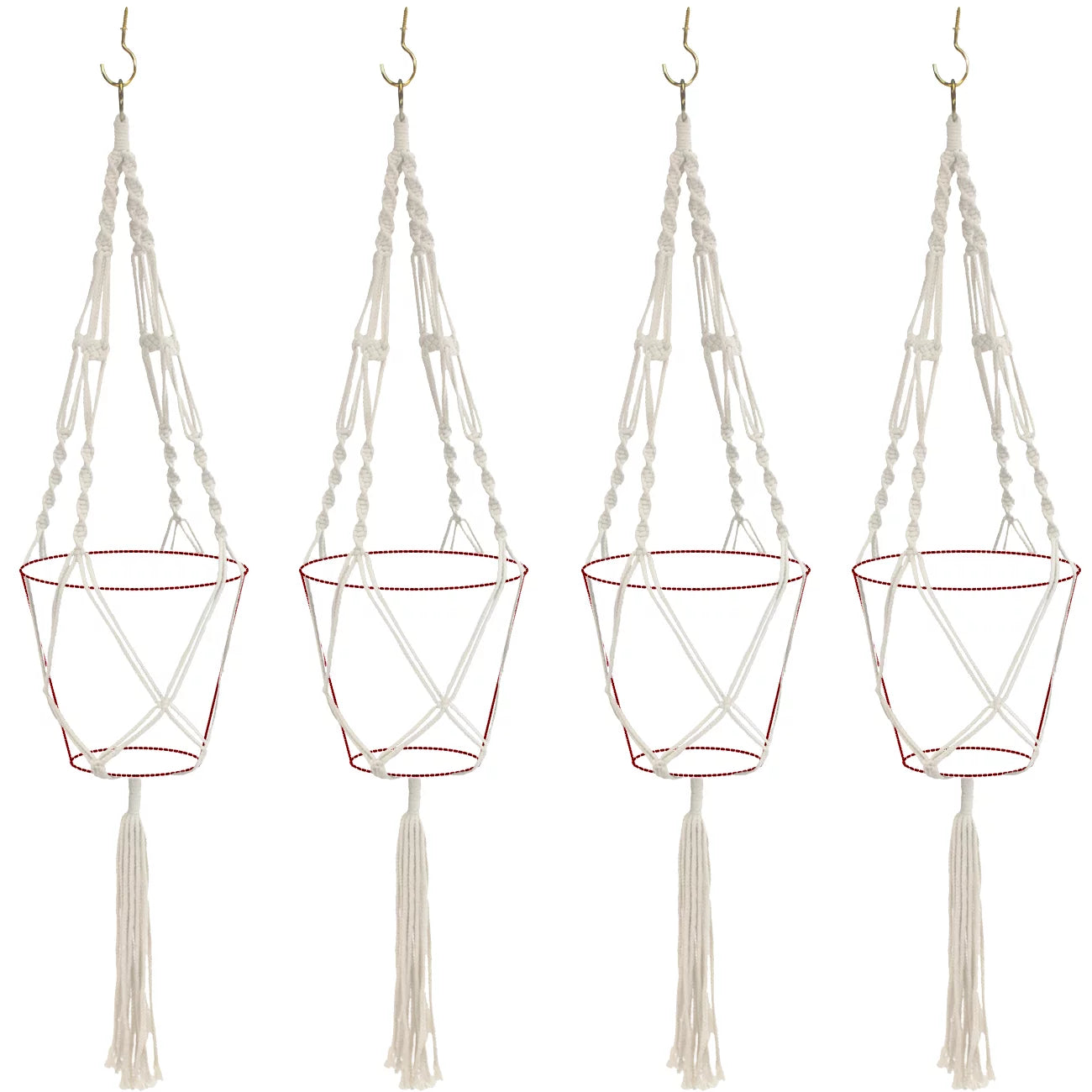 Macrame Plant Hanger Indoor Outdoor Hanging Plant Pots Cotton Rope, Elegant for Home, Patio, Garden, 4-Pack