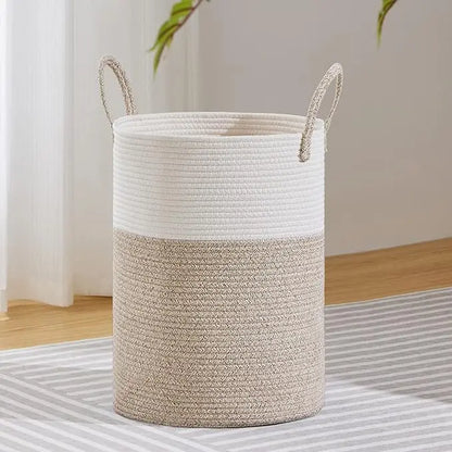 Large Laundry Hamper, Tall Woven Rope Storage Basket for Blanket , Toys, Dirty Clothes in Living Room, Bathroom, Bedroom,58L Cotton Organiser