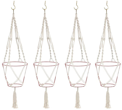 Macrame Plant Hanger Indoor Outdoor Hanging Plant Pots Cotton Rope, Elegant for Home, Patio, Garden, 4-Pack