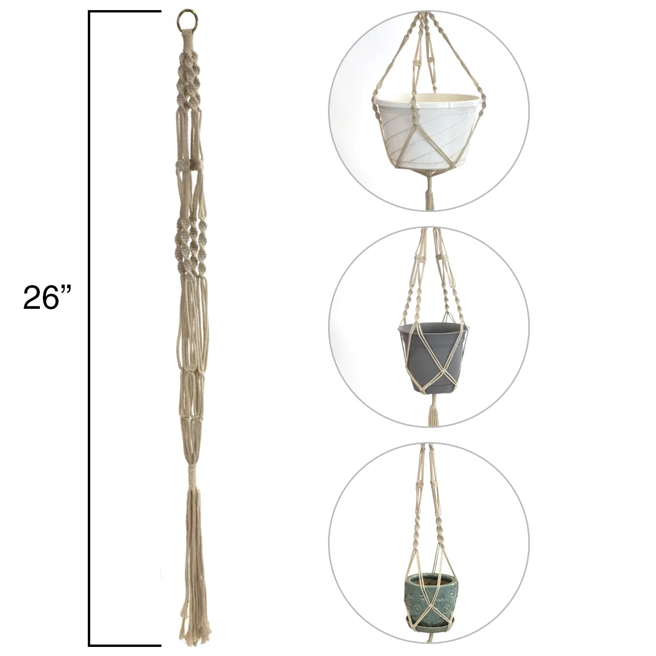 Macrame Plant Hanger Indoor Outdoor Hanging Plant Pots Cotton Rope, Elegant for Home, Patio, Garden, 4-Pack